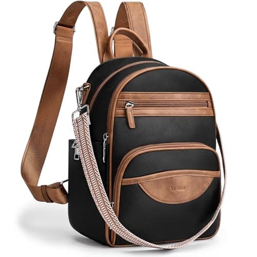 SYTRAH Small Backpack Purse for Women, Mini Backpack Vegan Leather with RFID Blocking & Tablet Pocket, Cute Shoulder Handbag for Travel, School & Work Black Brown