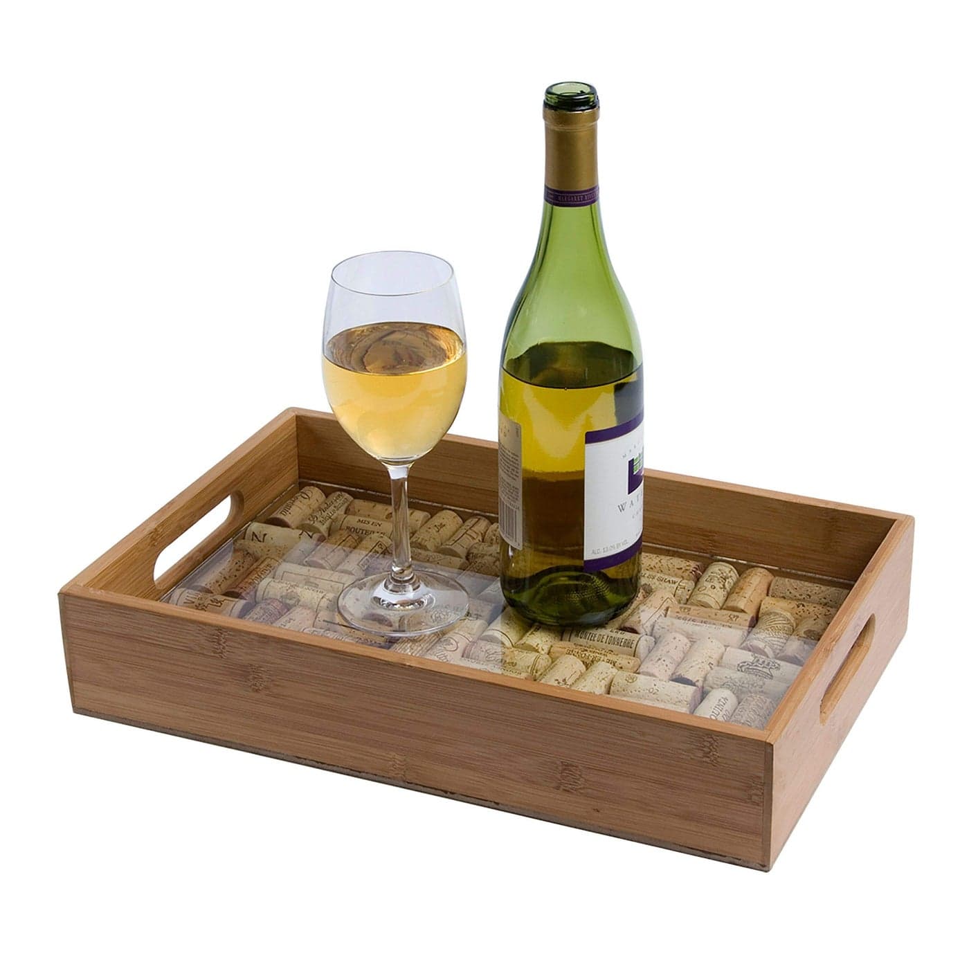 Oenophilia Greenophile Bamboo Cork Service Tray Kit With Handles 100 Bamboo Glass Pane Serving Platter for Wine Beer Charcuterie Appetizers and More DoitYourself Corks NOT included