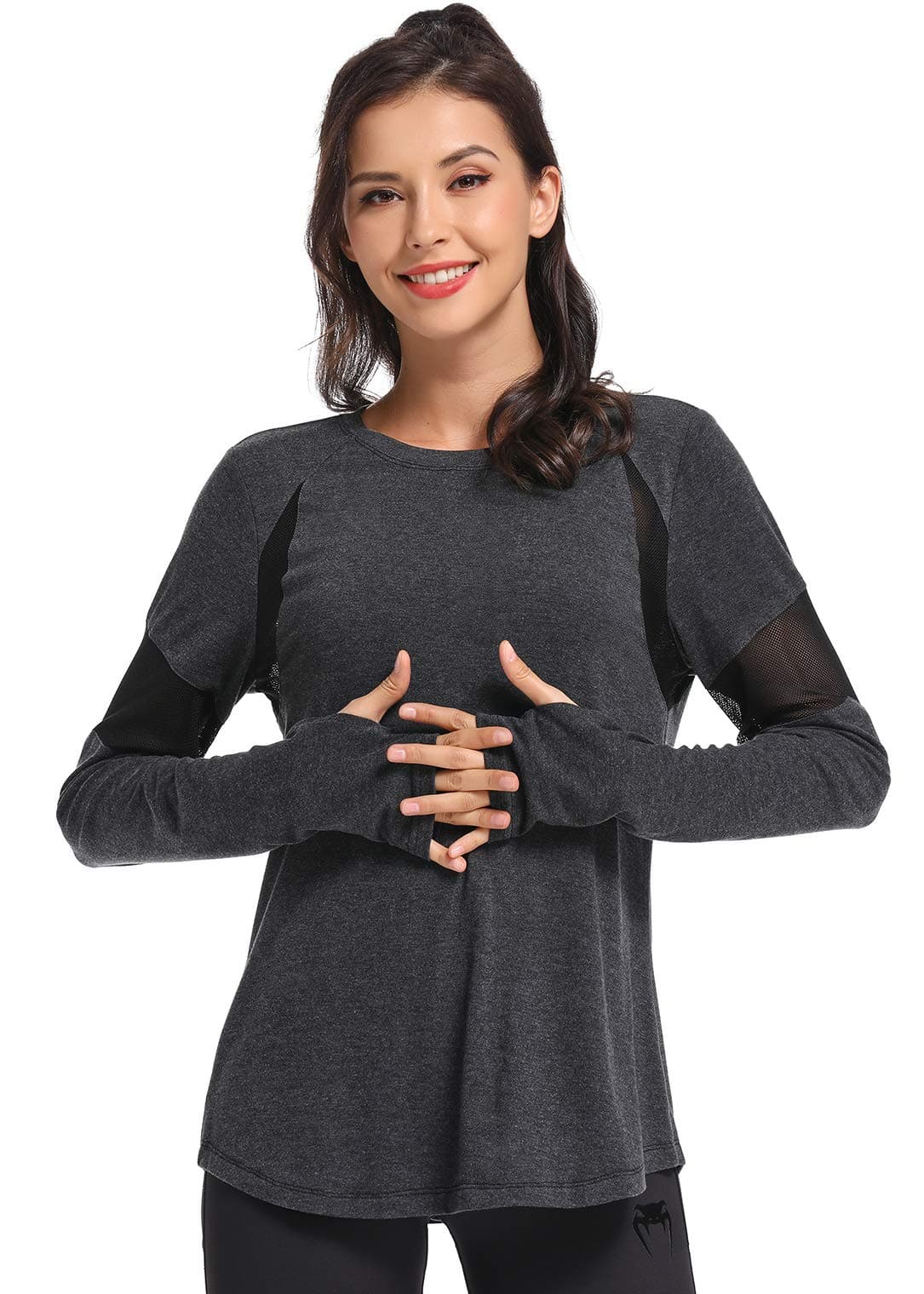 Muzniuer Womens Long Sleeve Workout Shirts-Plain Long Sleeve Tshirt for Women Yoga Sports T-Shirt Long Sleeve Breathable Shirts Activewear with Thumb Hole Gray S