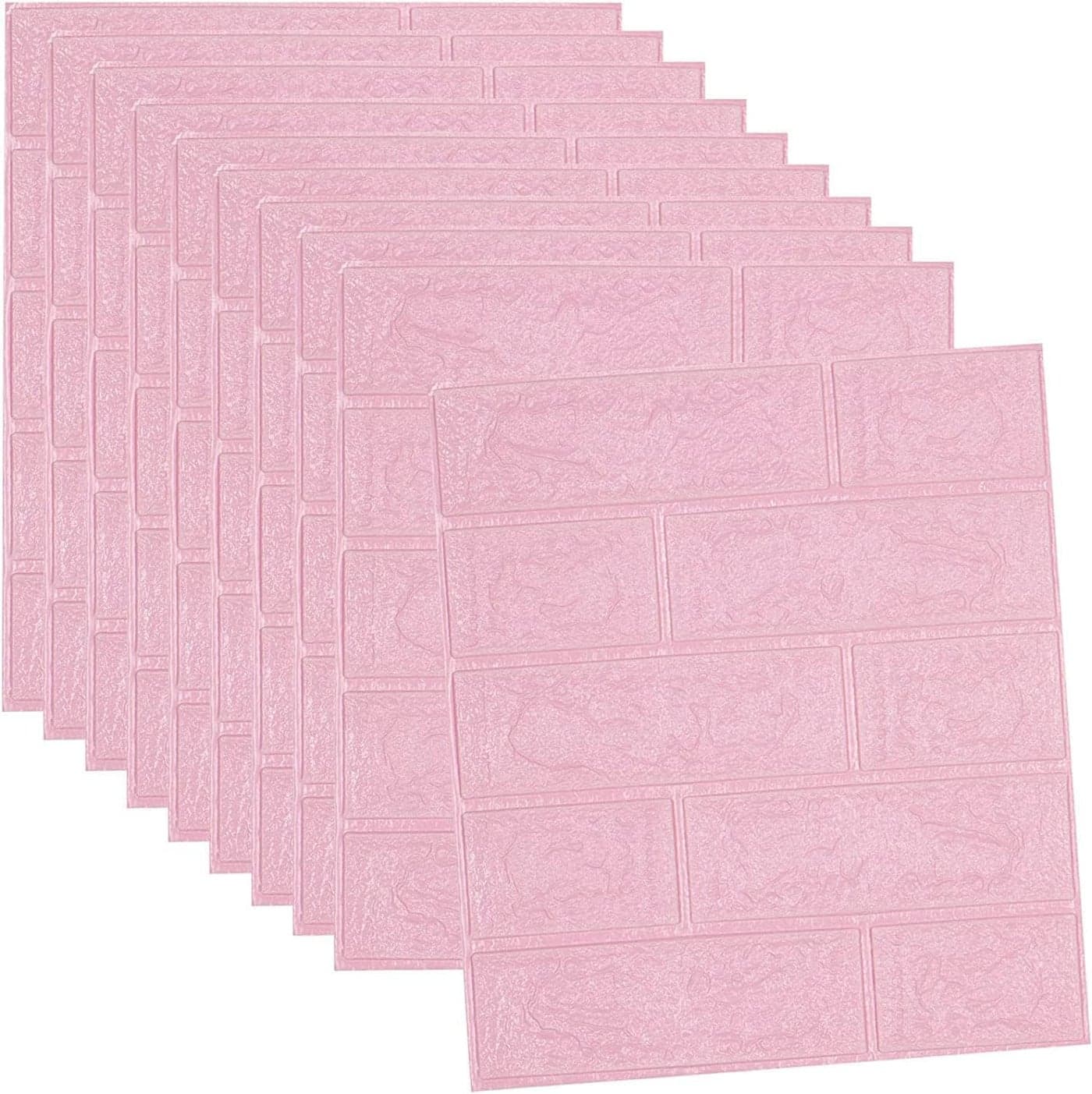 ANH MART 20 Pack Pink Self-Adhesive Waterproof PE Foam 3D Wall Panels 4mm Thickness Wallpaper Sticker for Bathroom, Living Room, and Home Decoration, 70 x 77cm, Appx. 5.8 Sq Feet.