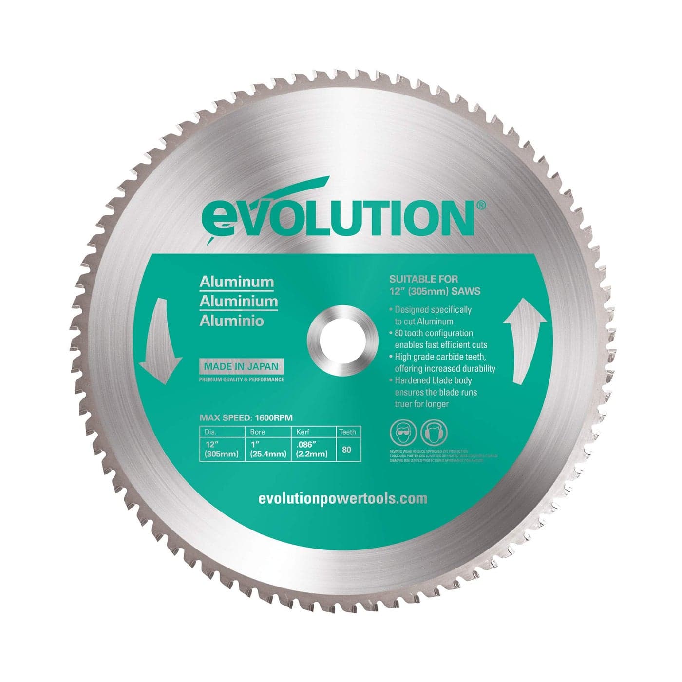 Evolution Power Tools 12BLADEAL Aluminum Cutting Saw Blade 12Inch x 80Tooth Green
