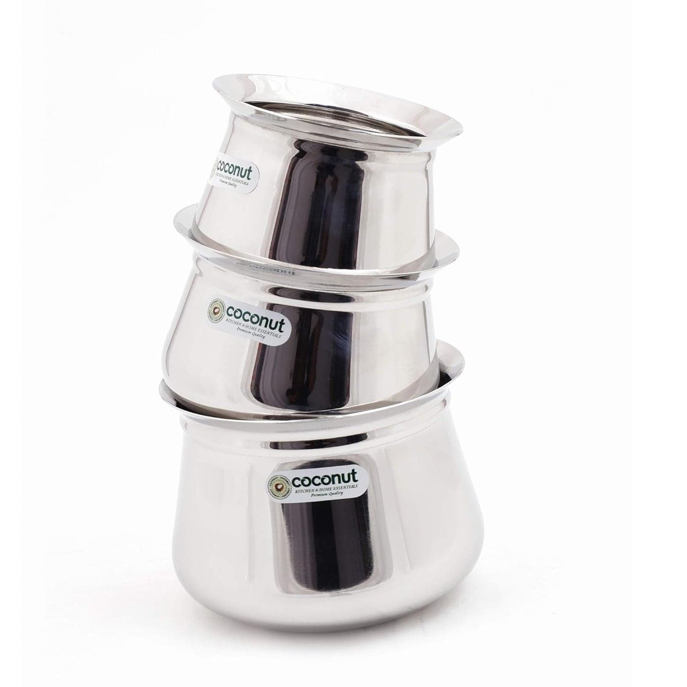 coconut Stainless Steel Arcot Handi, 400ML, 500ML & 650ML, 3 Piece (Silver)