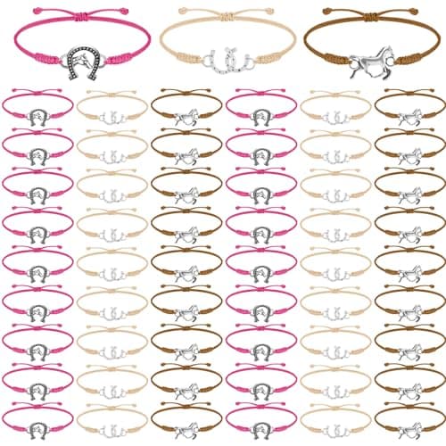 Sureio 48 Pcs Horse Bracelet Gifts Bulk Rope Braided Bracelet Gifts Goodie Party Favors Western Cowgirl Cowboy Wedding Bridal Shower Bracelets for WomenHorseElegant48 Pcs