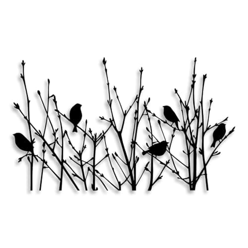 LIYOUYA Bird Perched in Bushes Metal Wall Decor - Rustic Farmhouse Room Decor Black Wall Art Home Decor for Living Room, Bathroom, Bedroom, Dining Room, Farmhouse (Black)