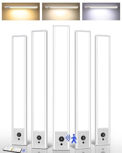 EZVALO 5-Pack Under Cabinet Lighting, 4000mAh Rechargeable Motion Sensor Light, 16.5inch Magnetic Closet Lights with Dimmable & 3 Color Temps, Wireless Motion Activated Lights with Remote for Kitchen