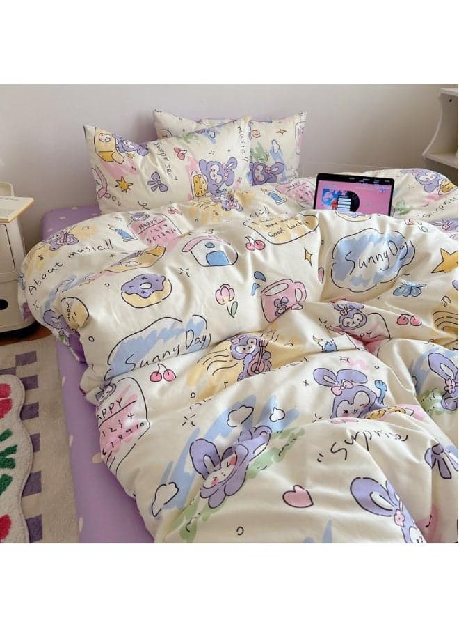 4-Piece Cartoon Anime Cotton Comfortable Set Bed Sheet Set Children'S Day Gift Birthday Gift