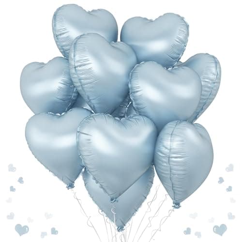 Baby Blue Heart Foil Balloons 10PCS Light Blue Heart Shape Balloon 18Inch Large Heart Polyester Film Balloon for Birthday Baby Shower Graduation Wedding Bridal Retirement Winter Party Supplies