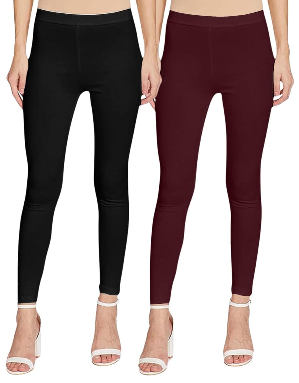 JUNEBERRY® Pure Cotton Skinny Fit Ankle Length Leggings Combo (PO2_LNG_BLK_BRN_M)