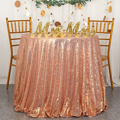 ShiDianYi 120 Rose Gold Sequin TableclothWholesale Wedding Beautiful Rose Gold Sequin Table ClothOverlayCover 120 Inches Round Sequin Fabric Tablecloth