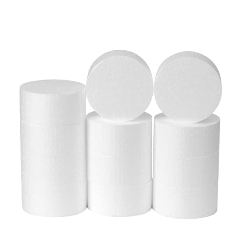 Crafare 12 Pack 4x4x2 Inch Foam Circles for Crafts 2 Inch Thick Round Polystyrene Discs for Modeling Cake Sculpting School DIY Projects White