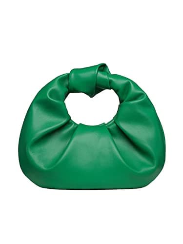 Verdusa Women's Ruched PU Leather Evening Clutch Purse Trendy Small Hobo Handbag Wedding Guest Bags Green One Size