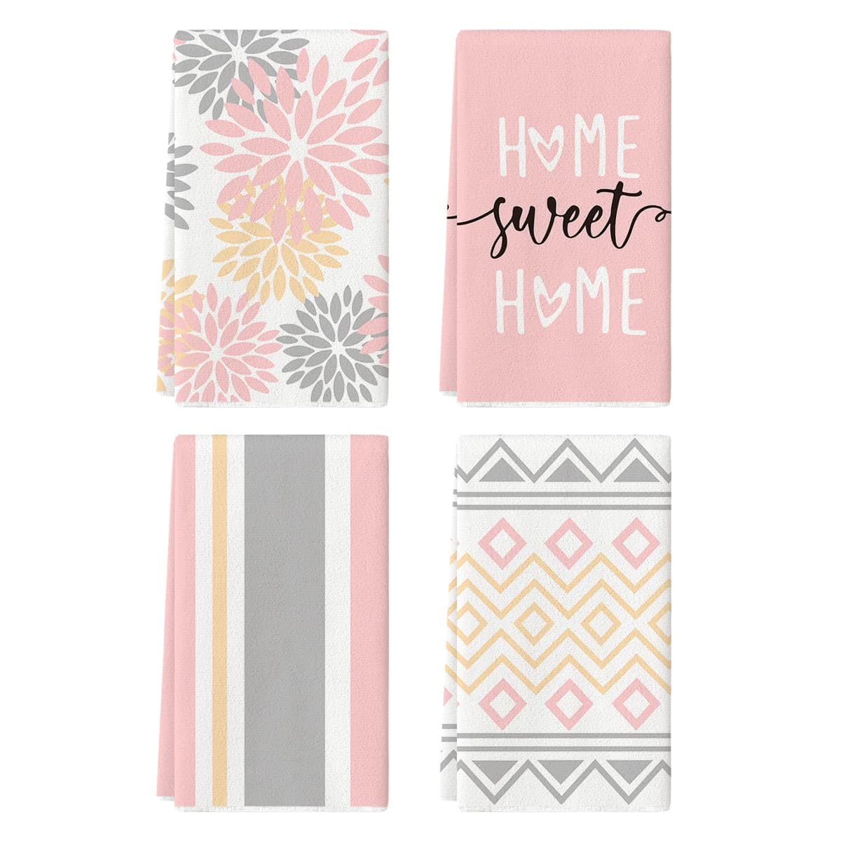 Artoid Mode Pink Stripes Home Sweet Home Boho Kitchen Towels Dish Towels 18x26 Inch Wedding Decoration Hand Towels Set of 4