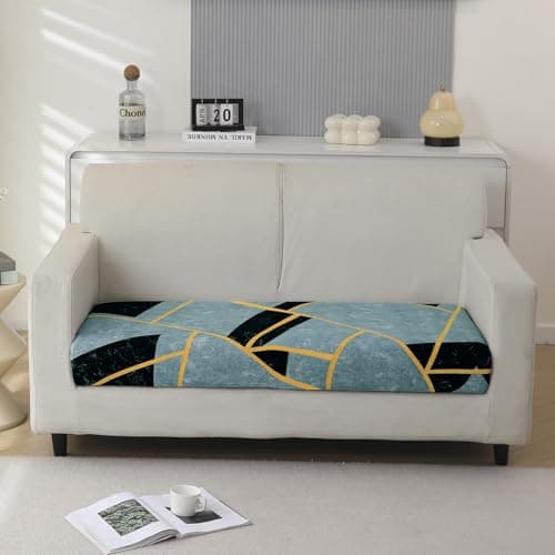 HOKIPO 'Elira Series' Polyester Blend 140GSM Stretchable Sofa Seat Cushion Cover Slipcover, 2 Seater, Multicolor Abstract Geometry (AR-5349-C10)