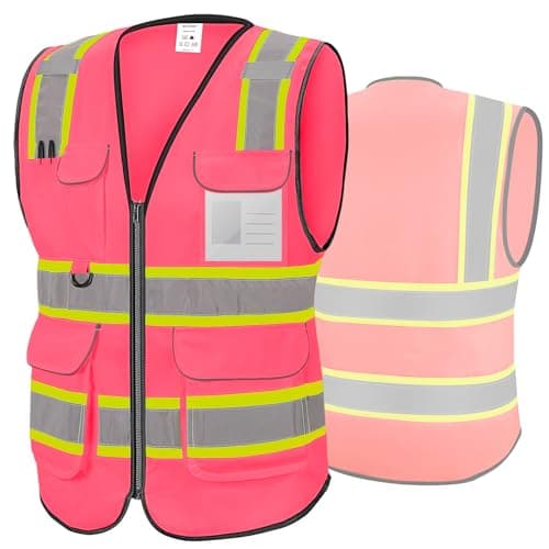 TICONN Reflective Safety Vest High Visibility Class II Polyester Vest for Women Men Meets ANSI Standards Pink S
