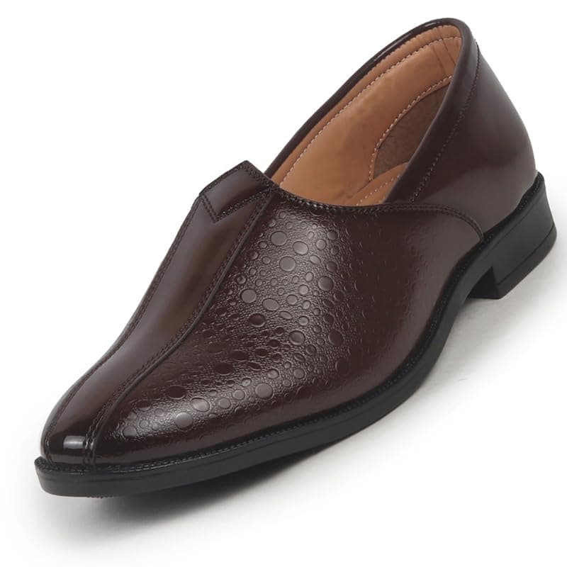 FAUSTO FST FOSME-2128 TAN-44 Men's Tan Party Ethnic Patent Textured Print Slip On Juttis and Mojaris|Wedding Slip On Shoes|Evening Comfort Insole Mojaris (10 UK)