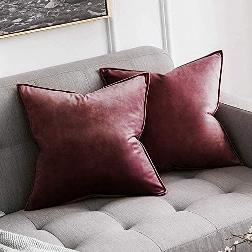 Khooti Decorative Velvet 200 TC Square Cushion Cover Throw Pillow Cover For Living Room Couch Diwan Single Seater Sofa, Colorful Modern Small 26X26 Inches/65X65 Cm (Color-Jam)(Set Of 2 Pcs) C2, Red
