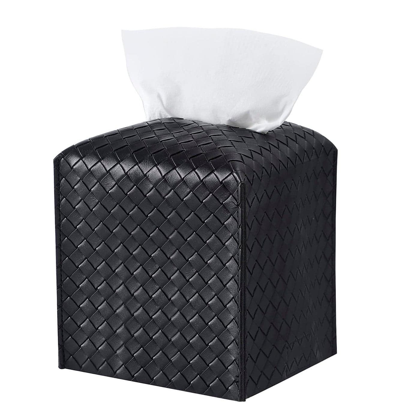 Tissue Box Cover PU Leather Tissue Holder Square Facial Tissue Case Facial Paper Organizer Dispenser for Bathroom Vanity Countertop Tabletop Car Black