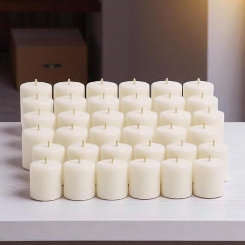 AuraDecor Pack of 42 Unscented Votive Candles for Home Decor, Wedding Candles, 5 Hour Candle, Smokeless, No Dripless Candles