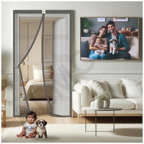 ARMORX High Tensile Polyester Magnetic Door Mosquito Net, Self Closing Magnets with Buckle Strap, Protection from Insects, Pets & Kids Friendly | Classic Grey -220cm x 120cm