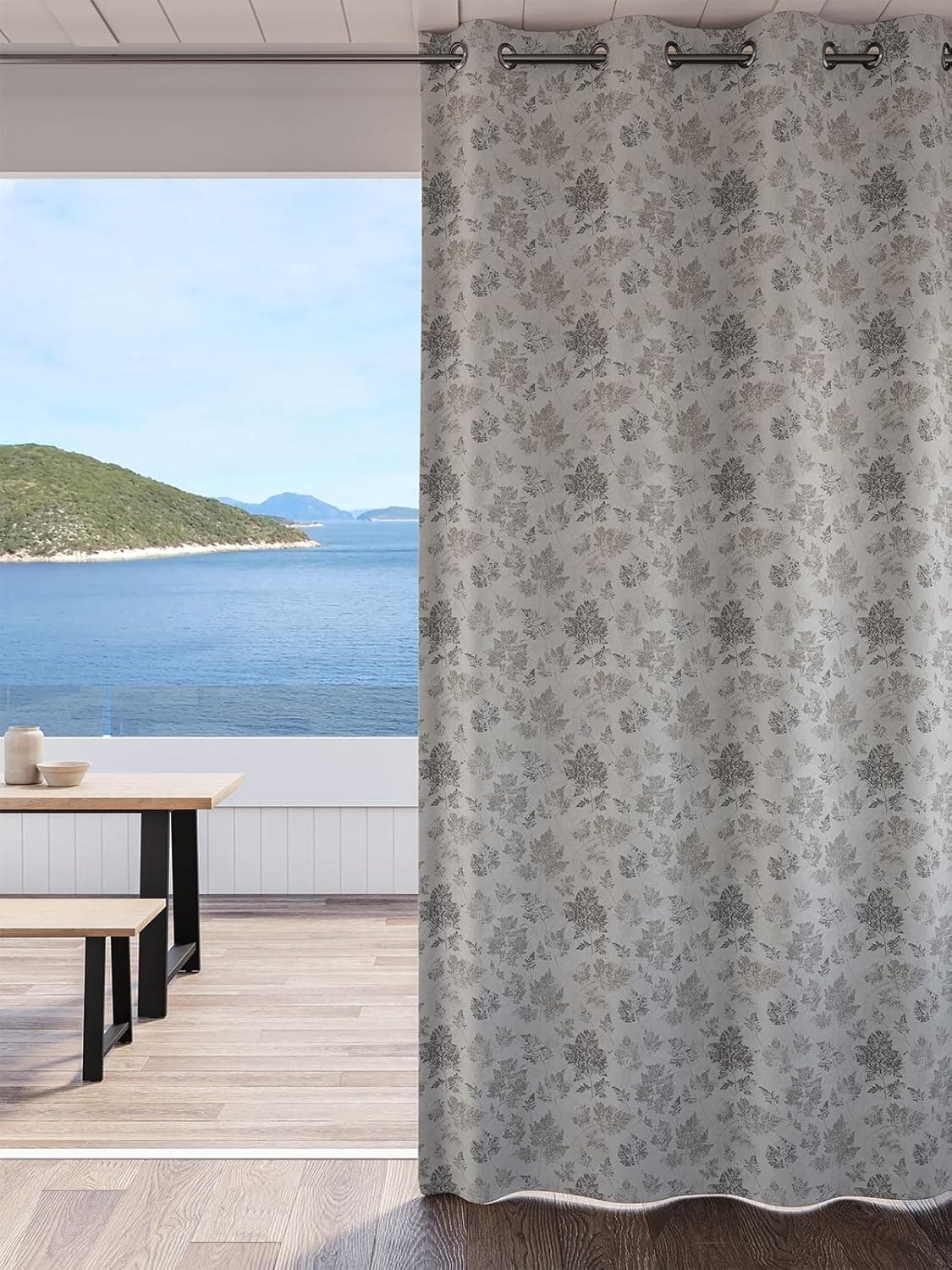 Ddecor Curtain Pack of 1 Polyster Jacquard Floral Curtain Door 7 FT Maurier Room Darkening 135 CM X 225 CM Beige