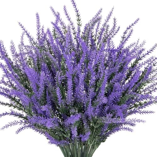 Besteek 10 Bundles Fake Flowers Artificial Lavender Faux Plastic Plants Purple Flowers for Home Wedding Kitchen Garden Patio Porch Window Box Office Table Centerpieces Decor, Deep Purple
