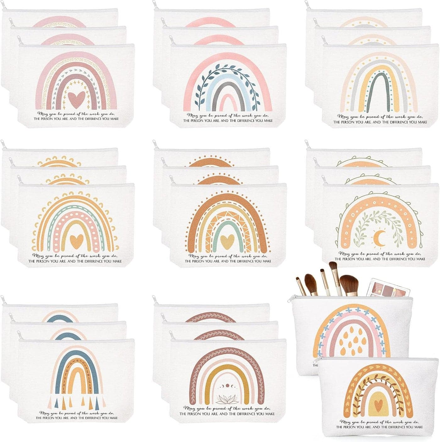Sieral 30 Pcs Rainbow Canvas Makeup Bags Bulk Class Employee Appreciation Gifts Inspirational Cosmetic Bags Thank You Gifts for Teacher Graduate Secretary Coworker Volunteer Nurse(Delicate)