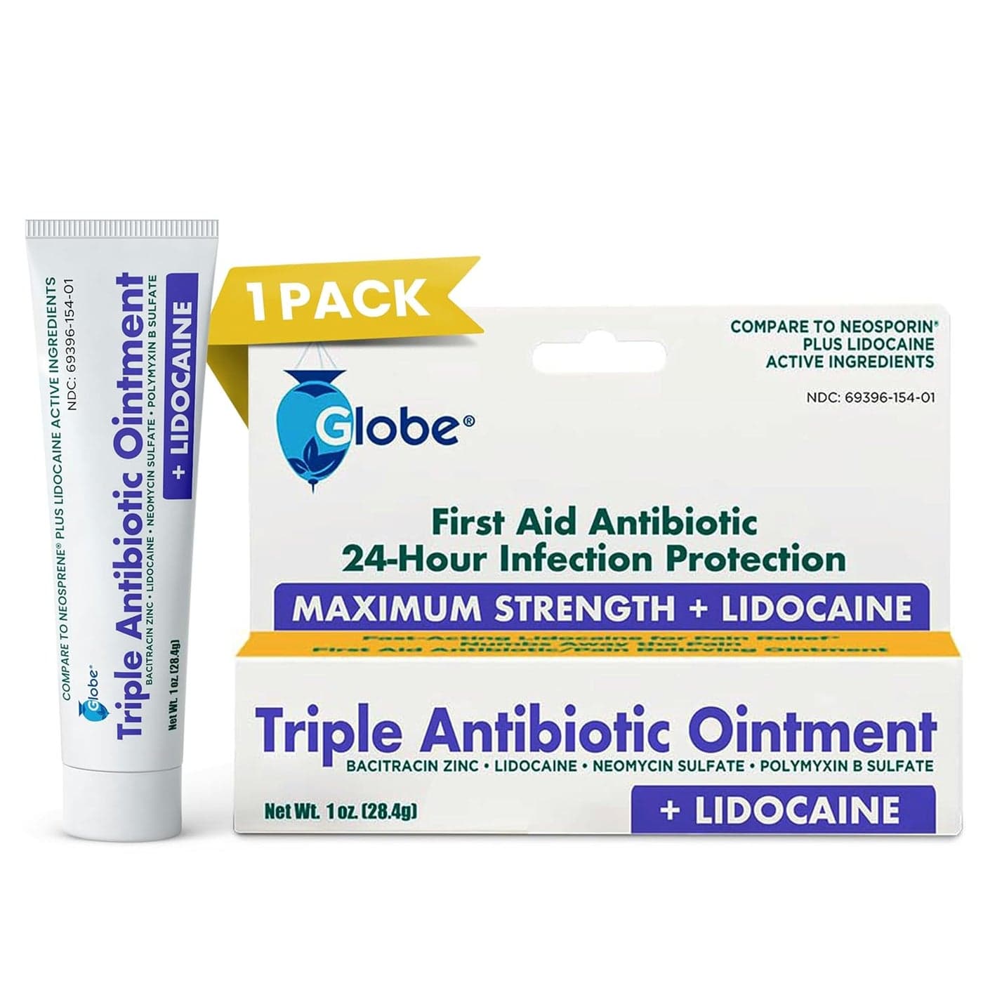Globe Lidocaine First Aid Antibiotic Ointment 1 Oz Maximum Strength Pain Relief Infection Protection Numbs Skin Fast with Lidocaine Emergency Use Infection Protection