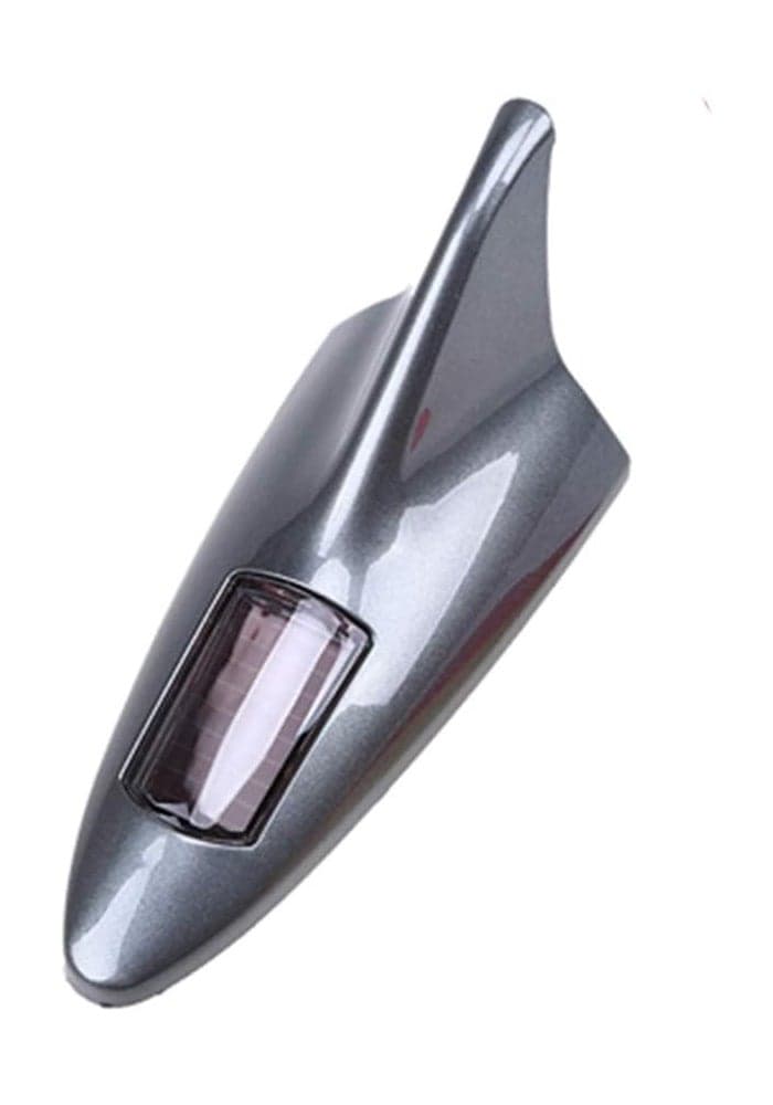 idain Shark Fin Antenna Solar Power LED Warning Tail Light Car Roof Antenna Decor Tail Light (Gray)