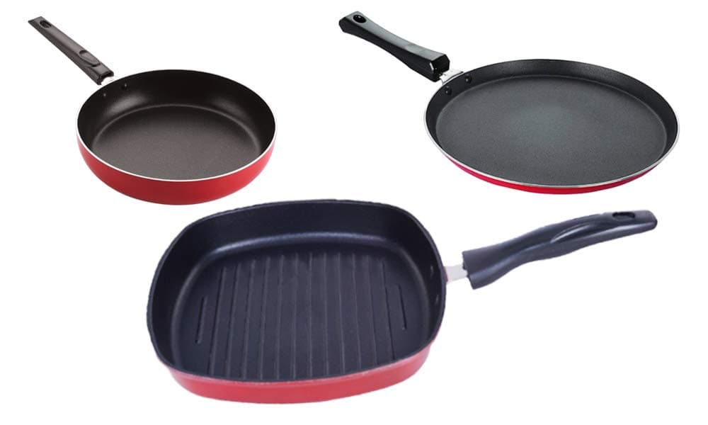 Nirlon Non Stick Aluminium Cookware Set of 3 Pieces (2.6mm_FT11_FP10_GP24)