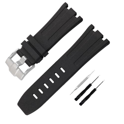 JETHENG Mens Rubber Strap Compatible for 28mm Audemars Piguet Royal Oak Offshore AP 15703 15710 15400 26470 26400 Ladies outdoor work waterproof silicone watch band wrist strap buckle Black Band Silver Buckle