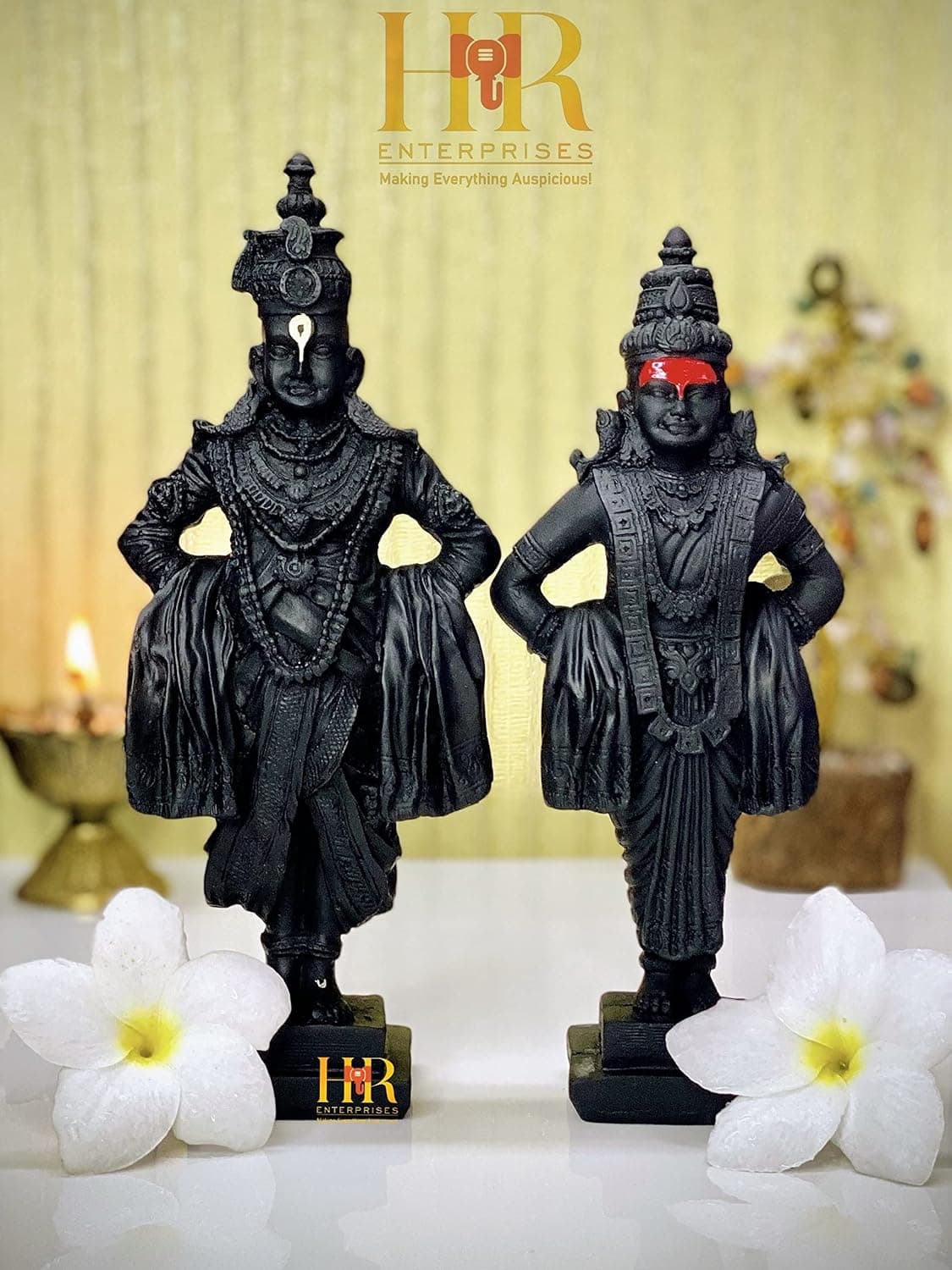 Stone Shri Vitthal Rukmini Statue Medium Multicolor