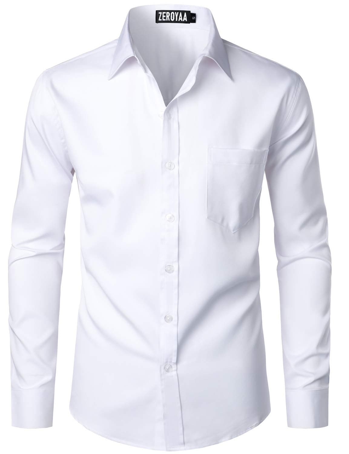 ZEROYAA Men's Urban Stylish Casual Business Slim Fit Long Sleeve Button Up Dress Shirt with Pocket ZLCL29 White Large