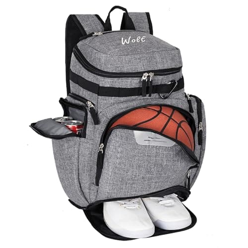WOLT Basketball Backpack Large Sports Bag with Separate Ball Compartment and Shoes Pocket for Basketball Soccer Rugby Volleyball Baseball