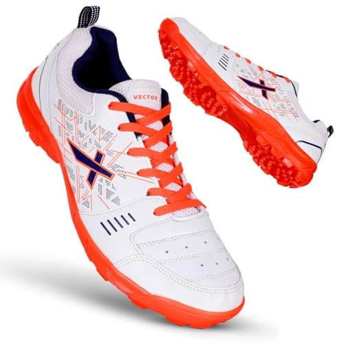 Vector X Blaster 22 Yards Synthetic Leather Breathable Upper+ Durable PVC Sole Gel Cushioned Insole|Lightweight Lace-up Cricket Shoes for Outdoor Turf Field Walking|Casual Sports Shoe for Men Adult
