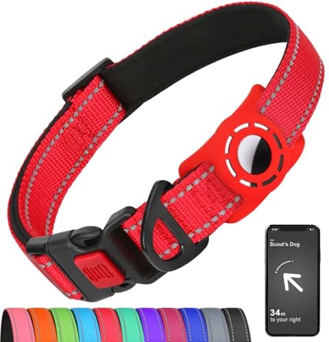 Erbine AirTag Dog Collar with AirTag Holder Compatible for Air Tag Reflective Soft Padded Safety Locking Buckle Adjustable Nylon for Small Medium Large Dogs RedL
