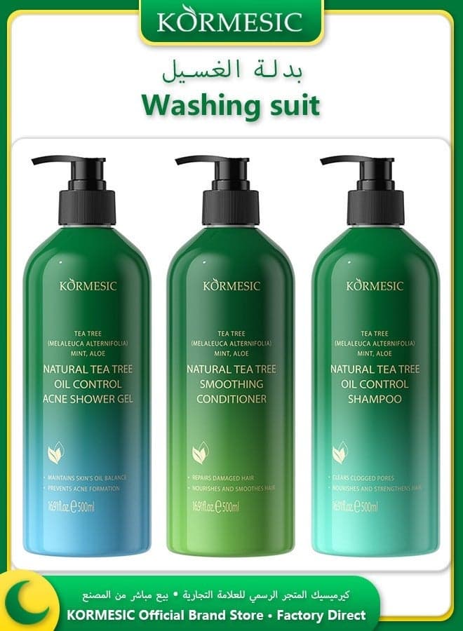 Pure Tea Tree Oil Shampoo Conditioner Body Wash Trio Set For Balanced Scalp Skin 500ml x3