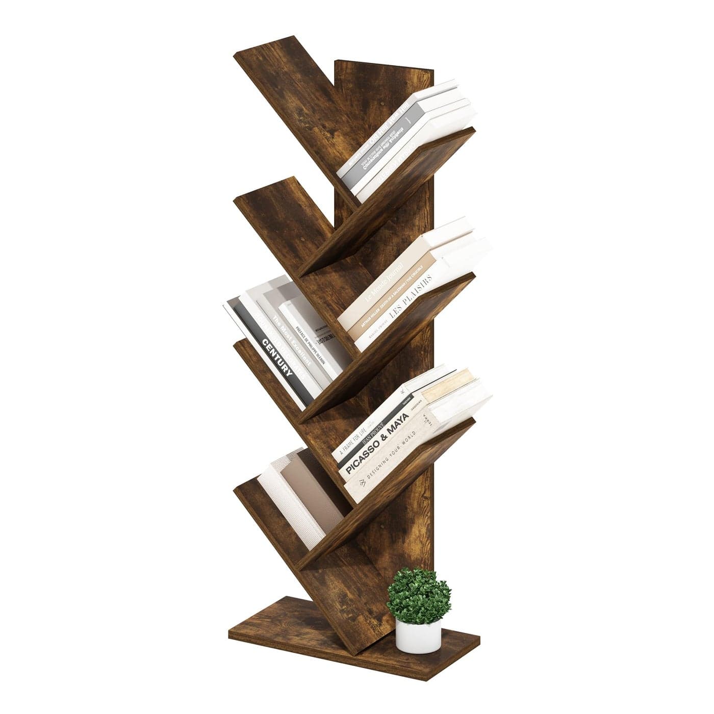 Furinno Tree Bookshelf 7Tier Floor Standing Tree Bookcase Amber Pine
