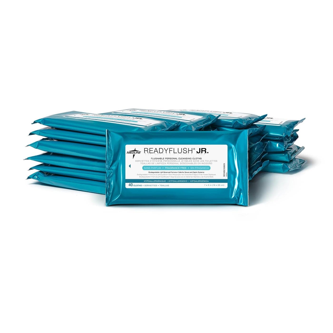 Medline ReadyFlush JR Flushable Wipes, 960 Wipes (40 Wipes, 24 Packs), Travel-Sized, Unscented, Biodegradable Wet Wipes with Aloe, Hypoallergenic & pH-Balanced Personal Cleansing Cloths, 7x8 inch Wipe