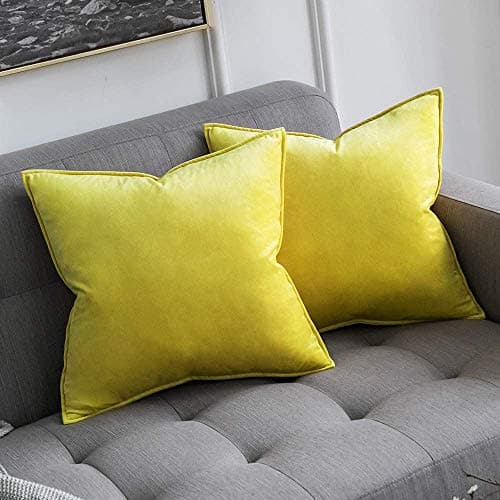 Khooti Decorative Velvet 200 TC Square Cushion Cover Throw Pillow Cover For Living Room Couch Diwan Single Seater Sofa,Colorful Modern Small 26X26 Inches/65X65 Cm (Lemon Yellow)(Set Of 3 Pcs) C2