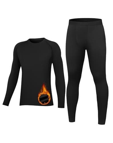 HovSiyla Youth Thermal Base Layer Set Fleece Lined Undershirt Unisex Athletic Shirt Kids Pants for Ski Black S