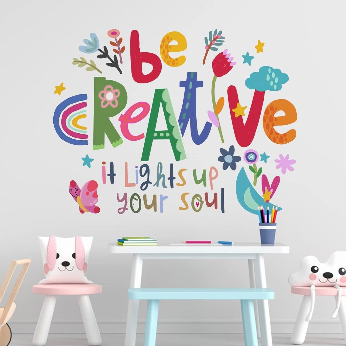 Yovkky Be Creative Inspirational Quote Wall Decals Stickers Colorful Nursery Classroom Playroom Preschool Daycare Decor Motivational Positive Saying Kids Teens Room Home Decorations Bedroom Art