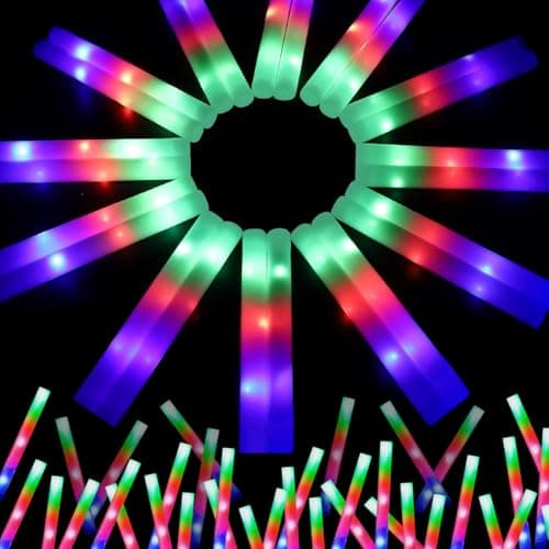 wellent 107 PCS LED Foam Glow Sticks Bulk Glow in the Dark Party Supplies with 3 Modes Colorful Flashing Neon Party Favors for Birthday Wedding Carnival Concert New Year