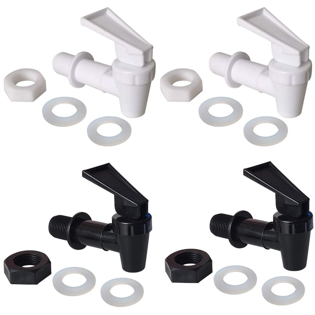 Replacement Cooler Faucet 2 White and 2 Black Water Dispenser Tap Set Plastic Spigot