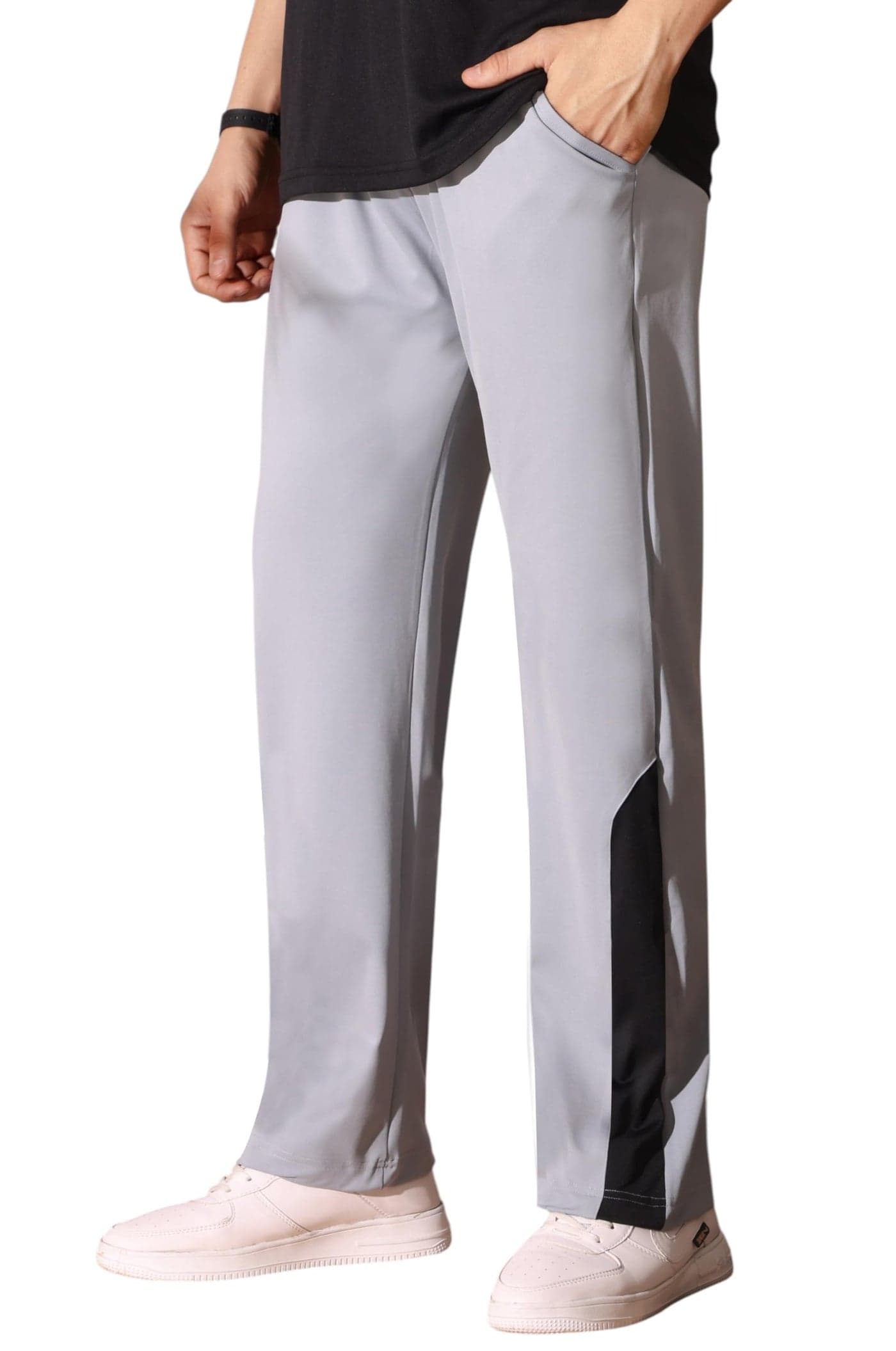 Flapfit Men's Solid Pattern Spandex Track Pant with Ankle Length Drawstring Closure Type and Loose Fit Jogger Style Light Grey
