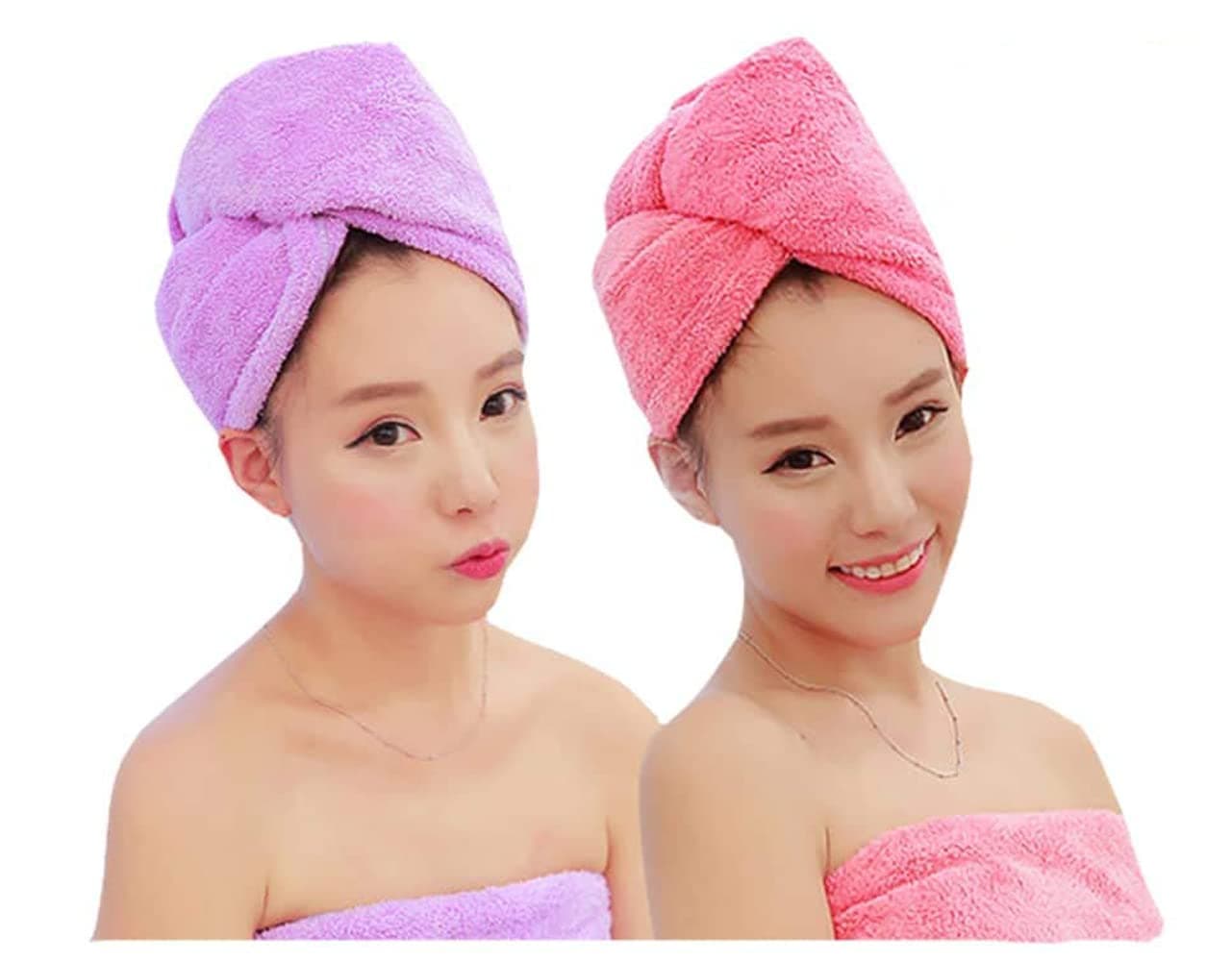 ADOGO Microfiber Hair Towel 2 Pack Hair Turbans for Wet Hair Drying Hair Wrap Towels for Women and Kids Suitable for All Hair TypesPinkPurple