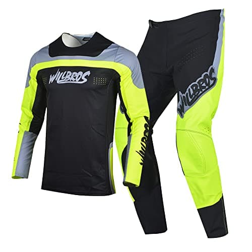 Willbros Mens Motocross Jersey Pants Combo Dirt Bike Offroad MX Gear Set Racing Adult Black Green Jersey M Pants 32