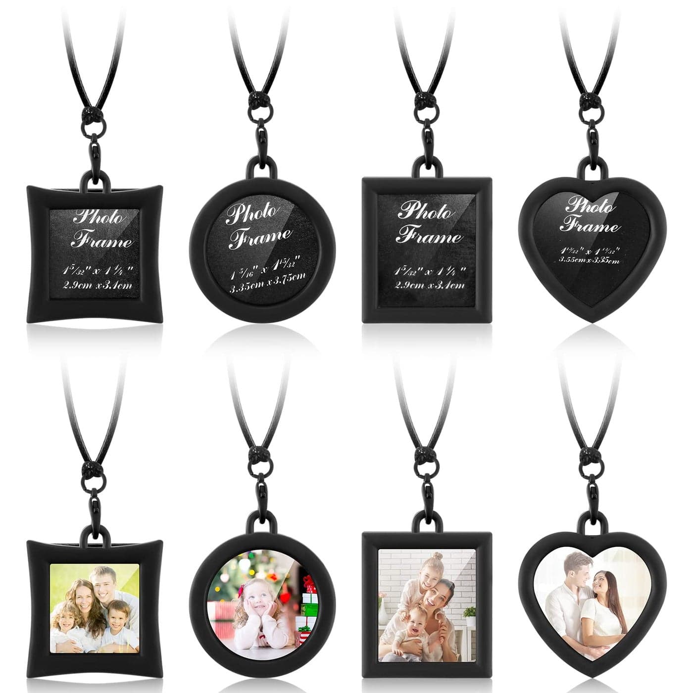 Hicarer 4 Pcs Car Rearview Mirror Hanging Ornament Picture Photo Keychain Frame Metal Locket with 4 Pcs Wax Rope
