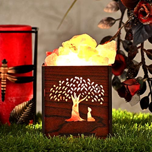 Global Aroma Wooden Basket Himalayan Rock Salt Lamp for Positive Energy, Vastu, Healing, Harmony, Purification, Best Wellness, Brown