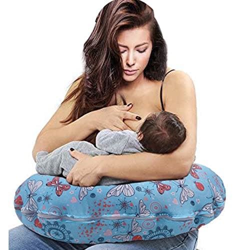 Kradyl Kroft 5in1 Baby Feeding Pillow with 100% Cotton Removable Cover | Breastfeeding Pillow | Nursing Pillow with Belt and Hoop (Motif)