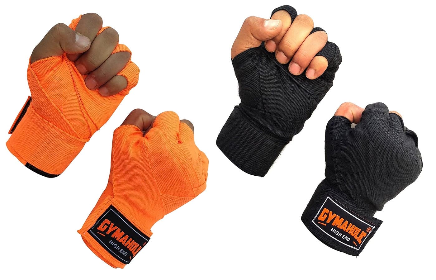Gymaholic Handwraps, Hand Wraps, Handwraps MMA, Hand Wrap for Boxing, Handwraps for Women, Hand Wraps for Men, Hand Wraps for Gym (Combo Pack of Black and Orange, 180)
